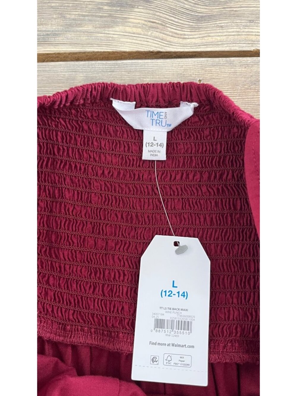 Time & Tru Maxi Dress Womens L Red Smocked Back V-Neck Puff Sleeves - Picture 4 of 5
